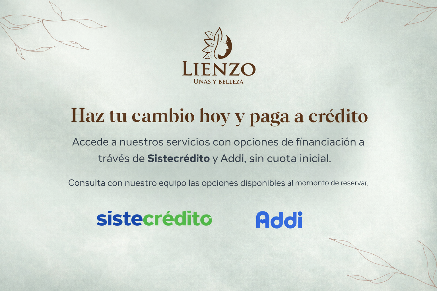 financiación para servicios de belleza en Lienzo con Addi y Sistecrédito
