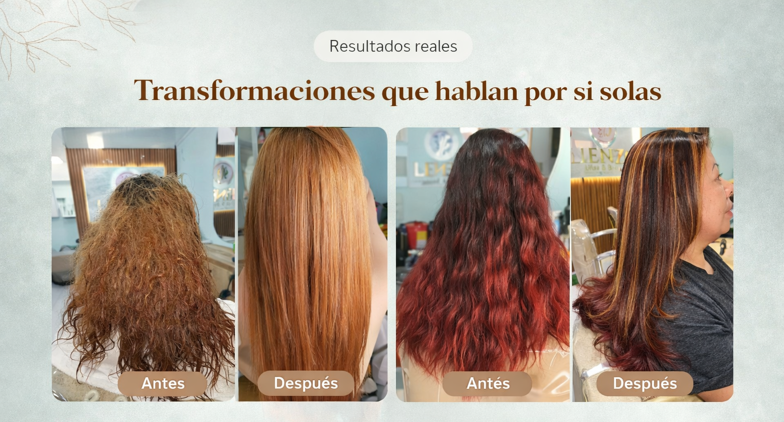 transformación capilar antes y después realizada en Lienzo salón de belleza
