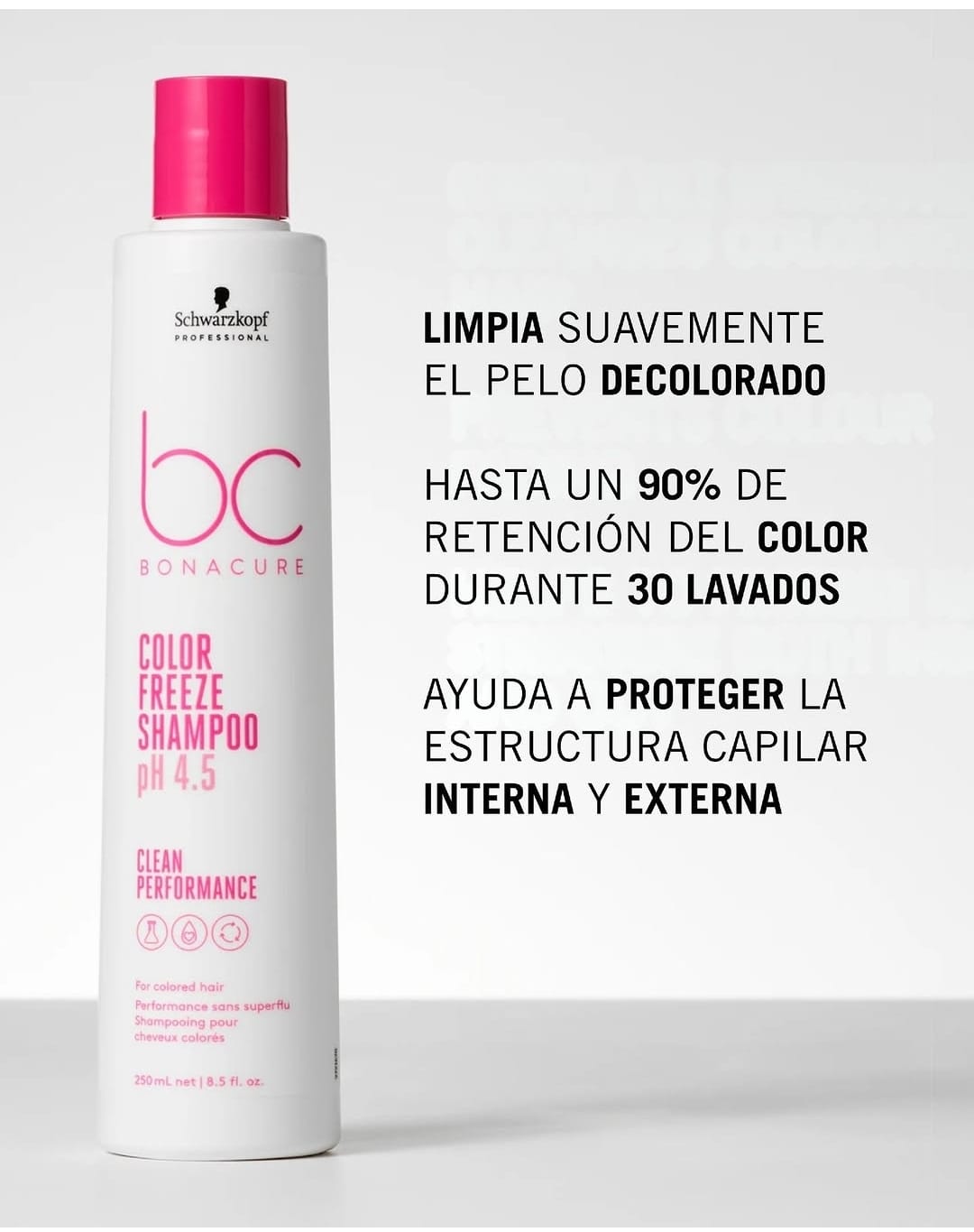 Shampoo Bonacure Color Freeze para limpiar suavemente cabello coloreado