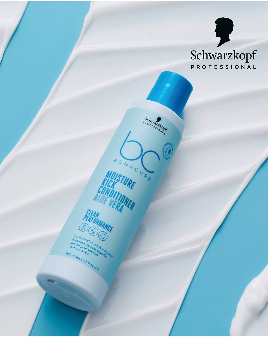 Acondicionador Bonacure Moisture Kick sobre textura blanca