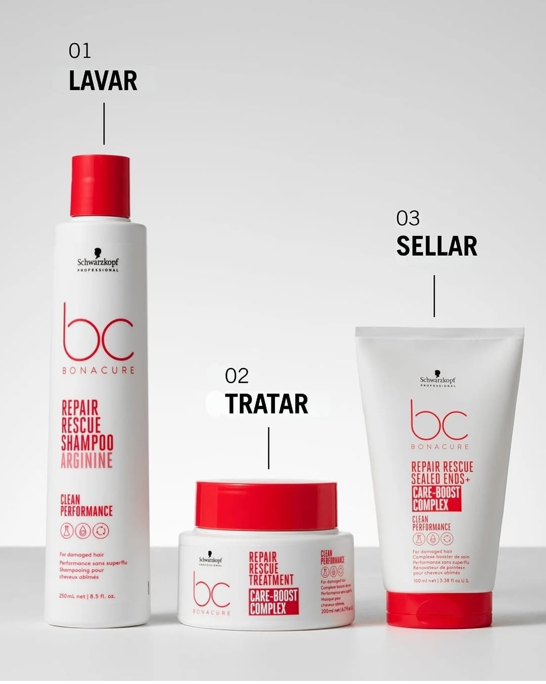 Rutina Bonacure Repair Rescue para lavar tratar y sellar
