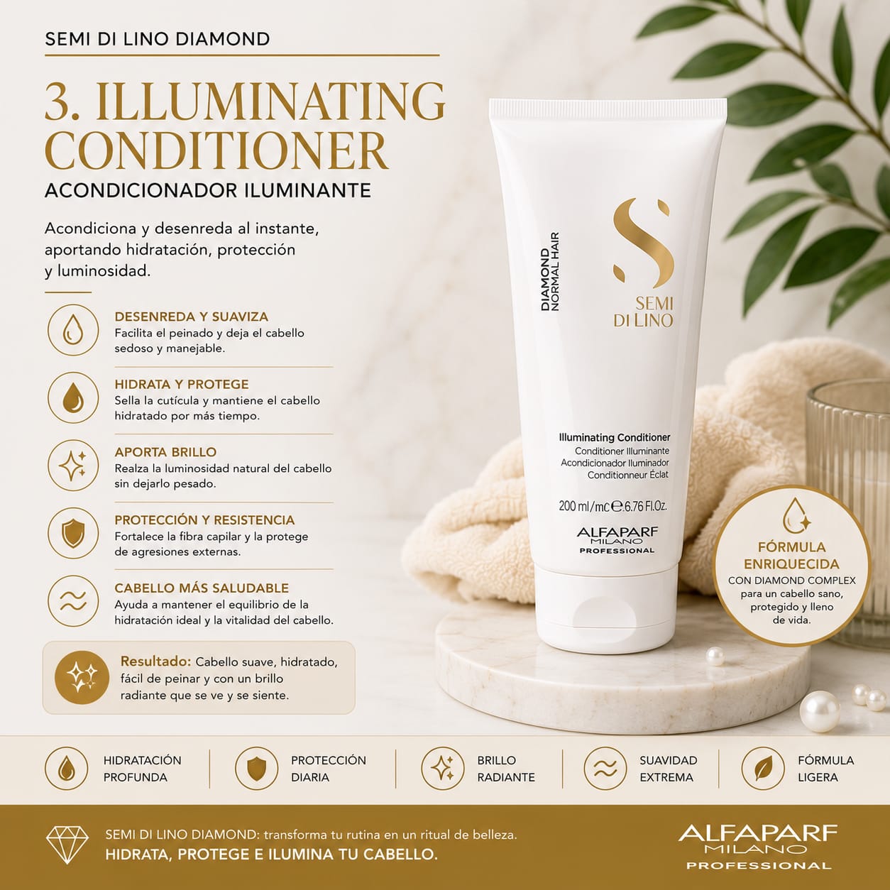 Acondicionador iluminante Semi di Lino Diamond